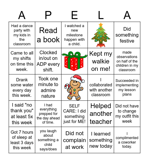 Teacher Countdown to Christmas Bingo Card