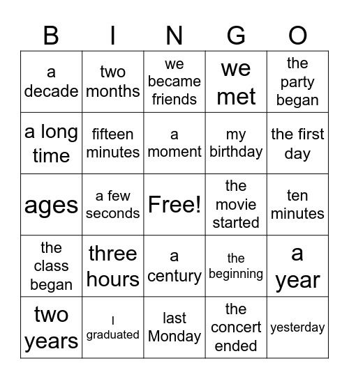 Since-For Bingo Card