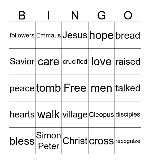 Jesus Met Two Disciples Bingo Card