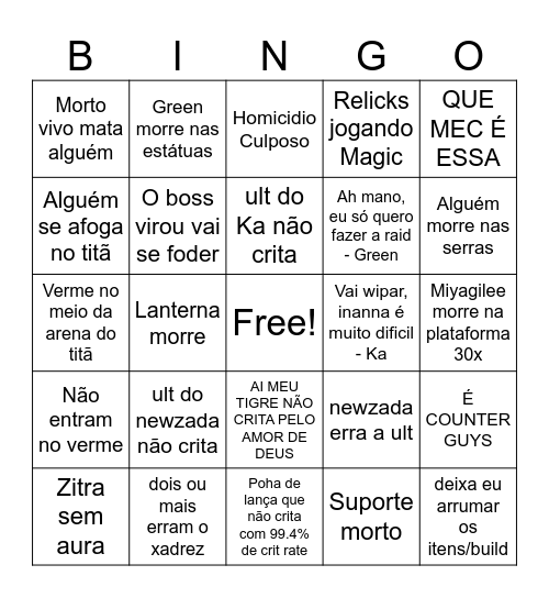 Bingo da Mana Bingo Card