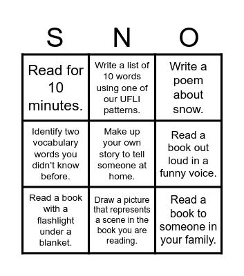 SNOW DAY! Bingo Card