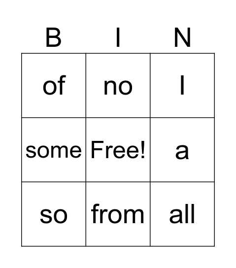 Tricky Words Bingo Card