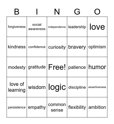 Strengths Bingo Card