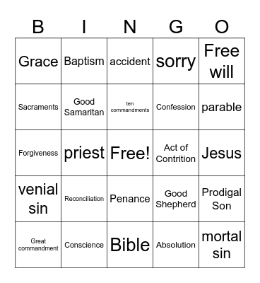 Reconciiation Bingo Card