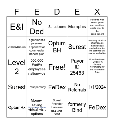 FEDEX BINGO Card