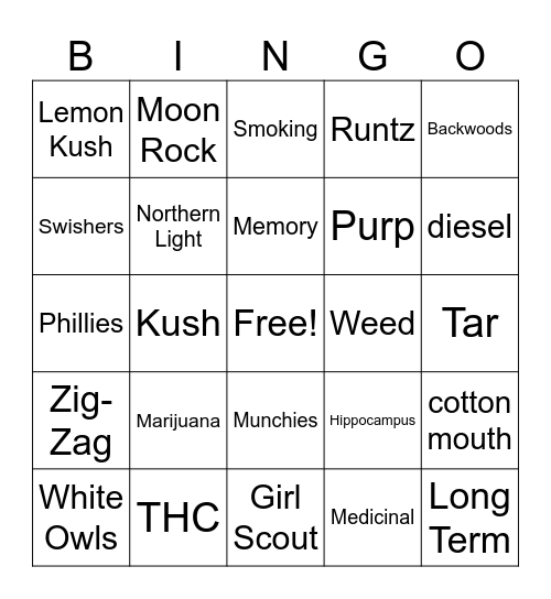 Marijuana Bingo Card