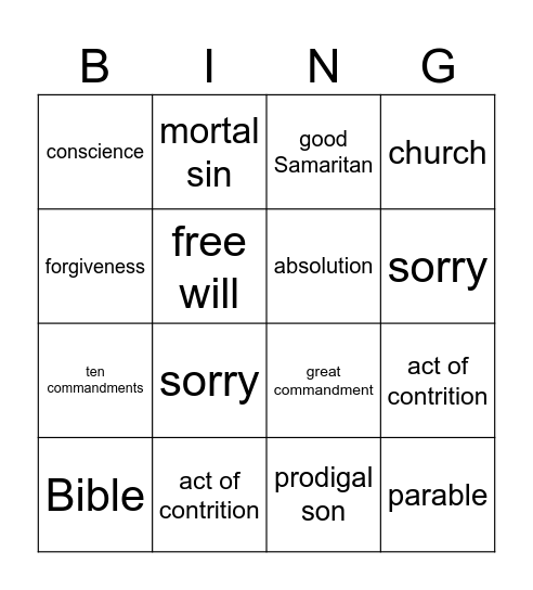 reconciliation Bingo Card