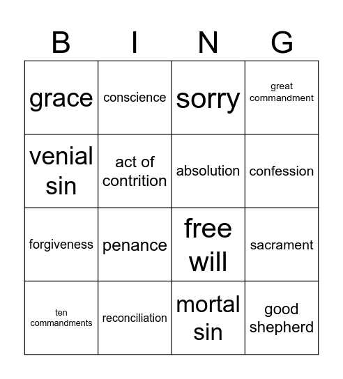 reconciliation Bingo Card