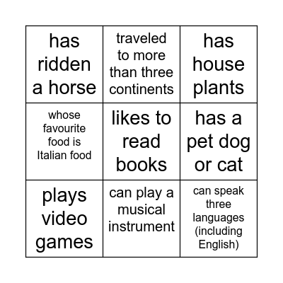 Find Someone Who Bingo Card