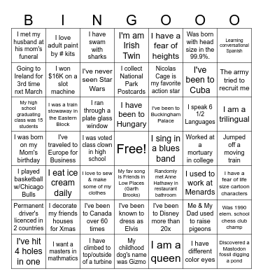 CBO FUN FACTS BINGO Card