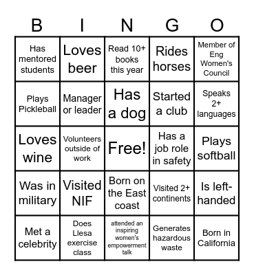 Engineering BINGO Card