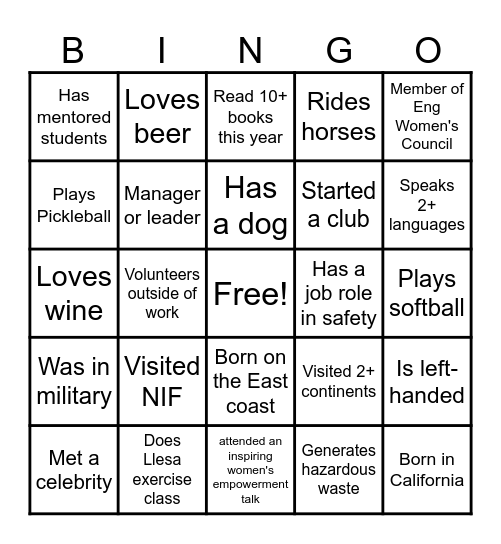 Engineering BINGO Card