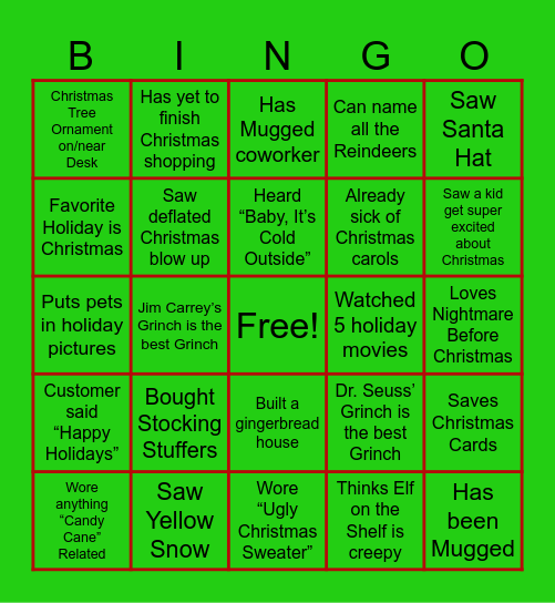 Evergreen Christmas Bingo - Ops Bingo Card