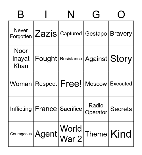 Vocabulary Bingo Card