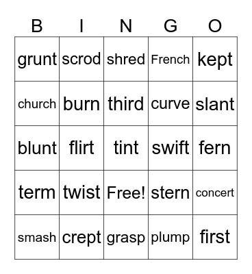 Closed Syllable Words with Blends and Digraphs Bingo Card