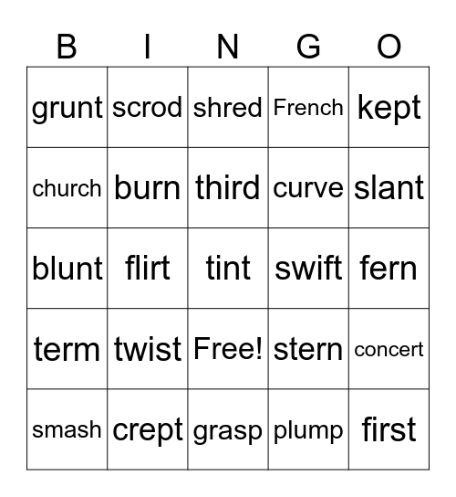 Closed Syllable Words with Blends and Digraphs Bingo Card