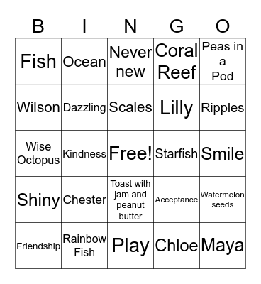 Friendship  Bingo Card