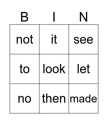 Term 1 Sight Words Bingo Card
