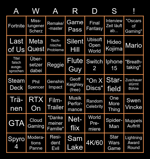 The Game Awards 2023 Bingo Card