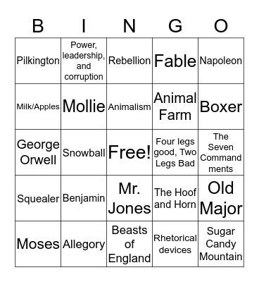 Animal Farm Chapters 1-3 Bingo Card