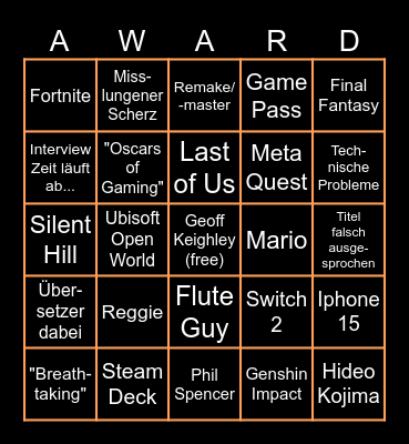 The Game Awards 2023 Bingo Card