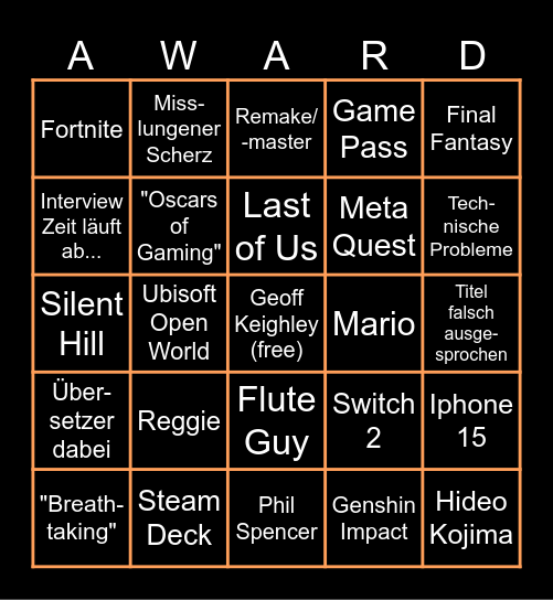 The Game Awards 2023 Bingo Card