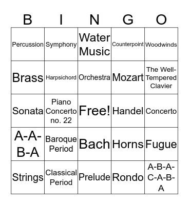 Orchestra Review Bingo Card