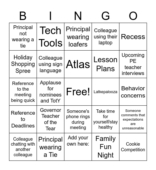 Faculty Meeting BINGO 12/4/23 Bingo Card