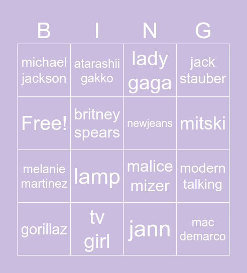 how similar is our music taste?? Bingo Card