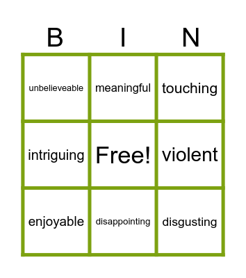 adjectives describing art Bingo Card