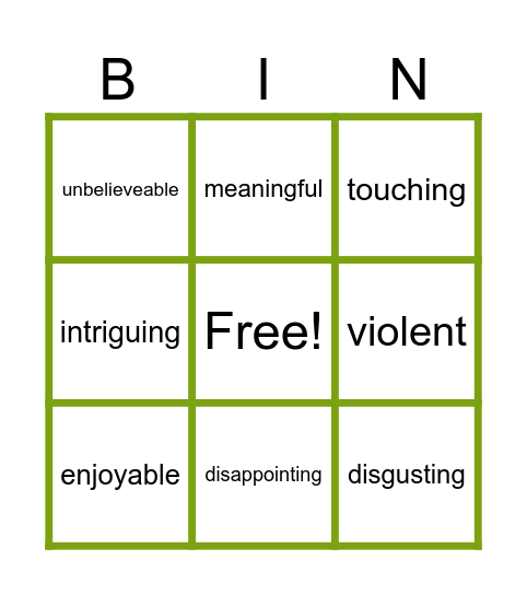 adjectives describing art Bingo Card