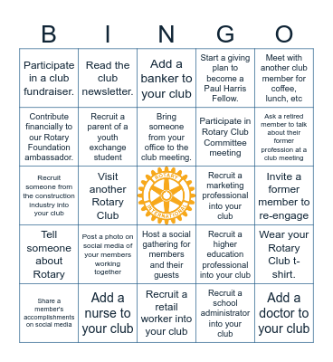 Rotary Engagement Bingo Card
