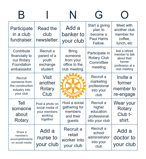 Rotary Engagement Bingo Card