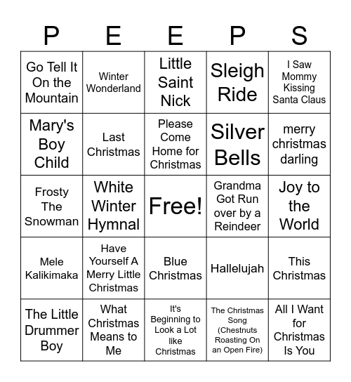 Peep Christmas Bingo Card