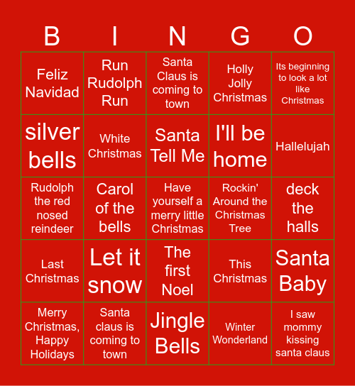 Christmas Song Bingo Card