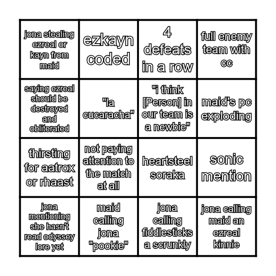 MAID AND JONA ARAM STREAM Bingo Card