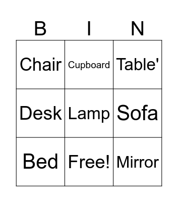 My bedroom Bingo Card