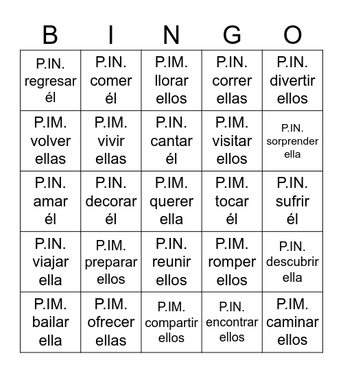 Los Pretéritos : IMPERFECTO O INDEFINIDO Bingo Card