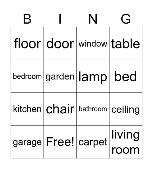 Rooms & Furniture Bingo Card