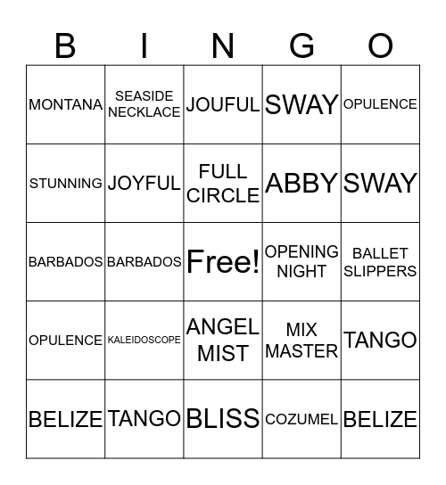 BLINGO BINGO Card