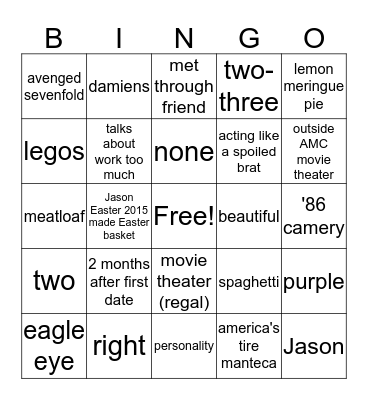 Jason and Tawnie Bridal Shower Bingo Card