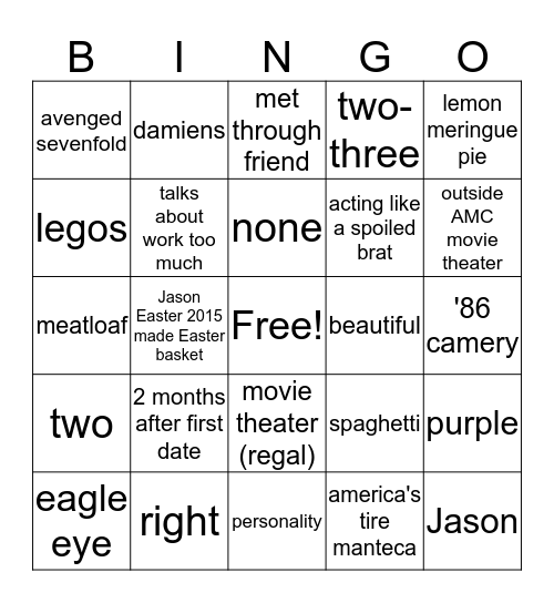 Jason and Tawnie Bridal Shower Bingo Card