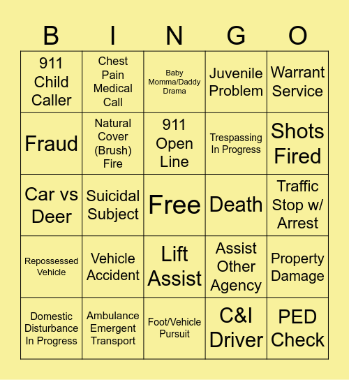 911 Dispatcher BINGO Card