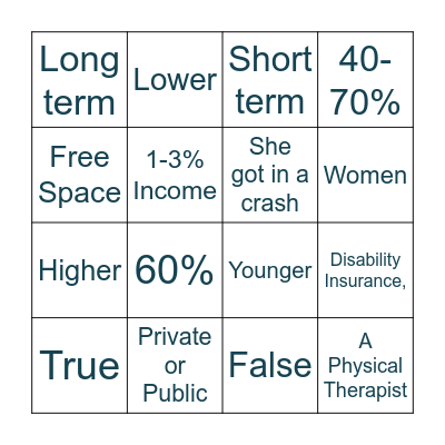 Disability Insurance Bingo Card