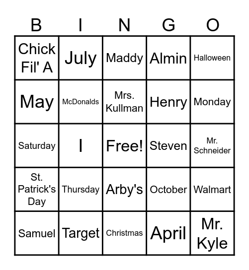 Untitled Bingo Card