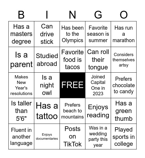 Team Bingo Card