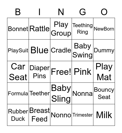 Joanna's Baby Shower Bingo Card