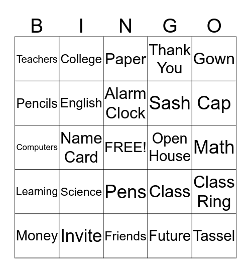 Graduation Bingo Card