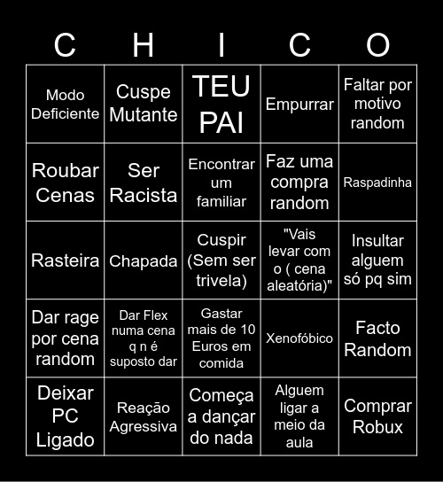 Chico Bingo Card