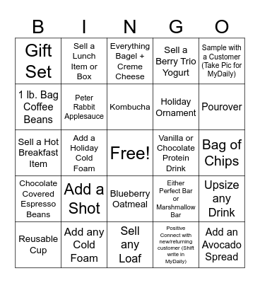 Starbucks Upsell Bingo - Wk 1 Bingo Card